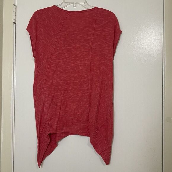 Eileen fisher coral pink linen blend short sleeve knit asymmetric top size small - Picture 6 of 6